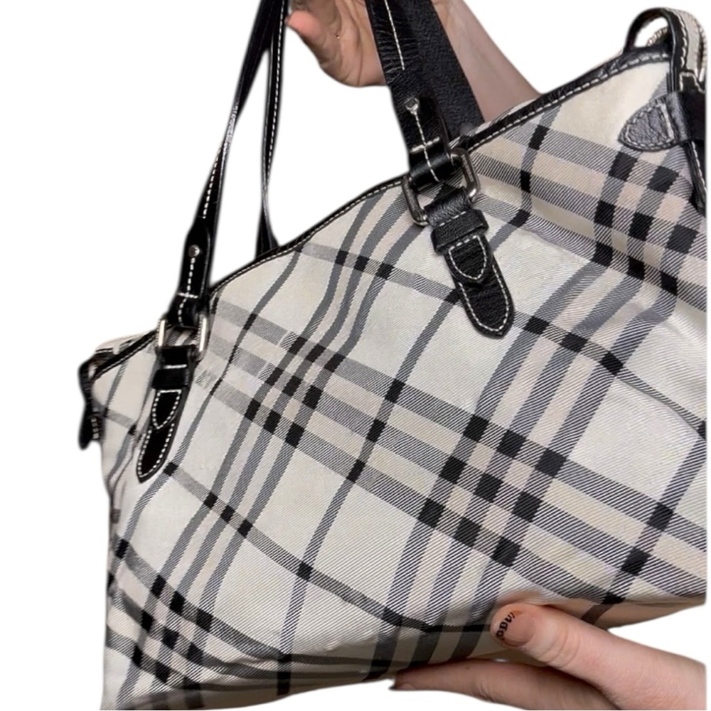 Burberry Nova Check Tote Black Leather Trim Shoulder Bag Beige Check - Picture 9 of 13